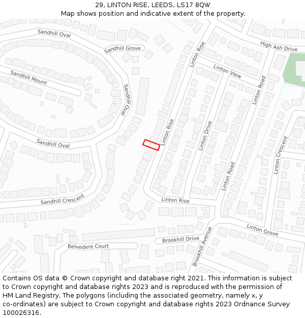 29, LINTON RISE, LEEDS, LS17 8QW: Location map and indicative extent of plot