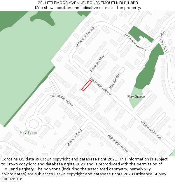 29, LITTLEMOOR AVENUE, BOURNEMOUTH, BH11 8PB: Location map and indicative extent of plot