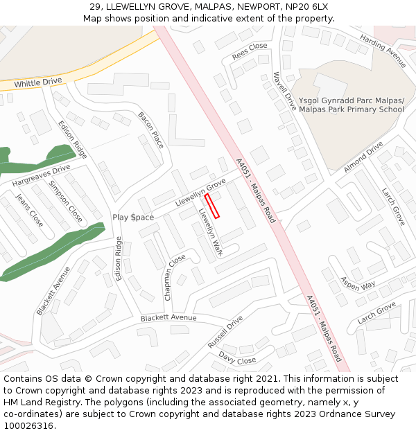 29, LLEWELLYN GROVE, MALPAS, NEWPORT, NP20 6LX: Location map and indicative extent of plot