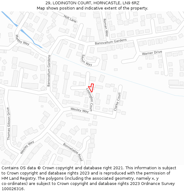 29, LODINGTON COURT, HORNCASTLE, LN9 6RZ: Location map and indicative extent of plot