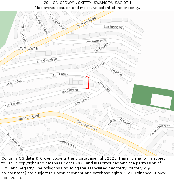 29, LON CEDWYN, SKETTY, SWANSEA, SA2 0TH: Location map and indicative extent of plot