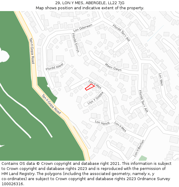 29, LON Y MES, ABERGELE, LL22 7JG: Location map and indicative extent of plot