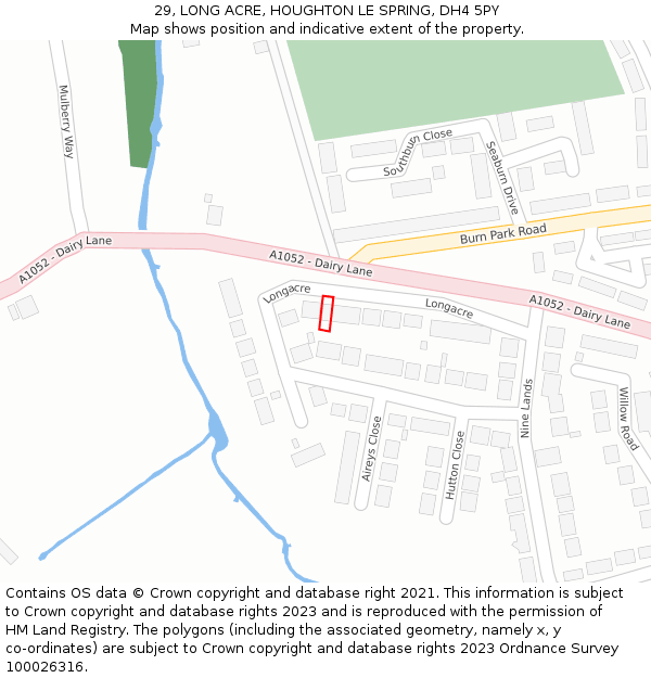 29, LONG ACRE, HOUGHTON LE SPRING, DH4 5PY: Location map and indicative extent of plot