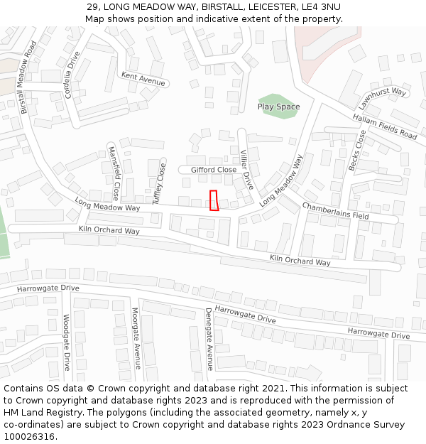 29, LONG MEADOW WAY, BIRSTALL, LEICESTER, LE4 3NU: Location map and indicative extent of plot