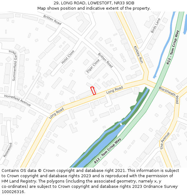 29, LONG ROAD, LOWESTOFT, NR33 9DB: Location map and indicative extent of plot