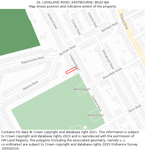 29, LONGLAND ROAD, EASTBOURNE, BN20 8JA: Location map and indicative extent of plot