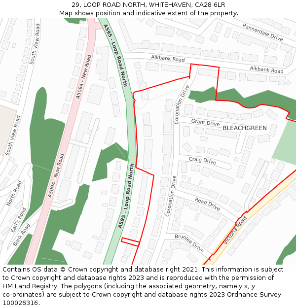 29, LOOP ROAD NORTH, WHITEHAVEN, CA28 6LR: Location map and indicative extent of plot