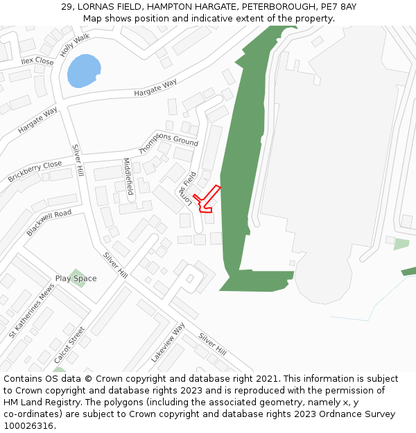 29, LORNAS FIELD, HAMPTON HARGATE, PETERBOROUGH, PE7 8AY: Location map and indicative extent of plot