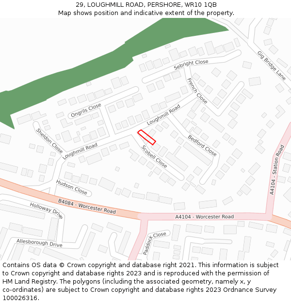 29, LOUGHMILL ROAD, PERSHORE, WR10 1QB: Location map and indicative extent of plot