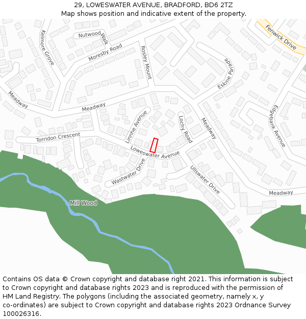 29, LOWESWATER AVENUE, BRADFORD, BD6 2TZ: Location map and indicative extent of plot