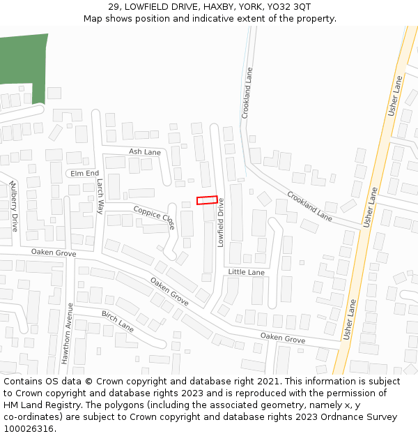 29, LOWFIELD DRIVE, HAXBY, YORK, YO32 3QT: Location map and indicative extent of plot