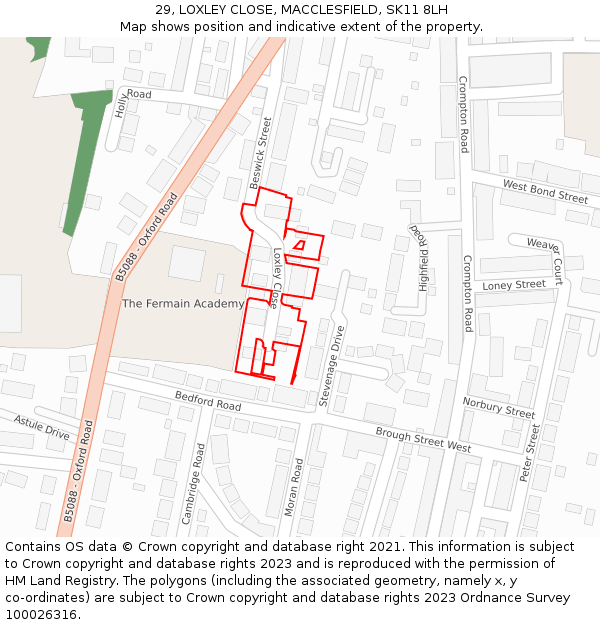 29, LOXLEY CLOSE, MACCLESFIELD, SK11 8LH: Location map and indicative extent of plot