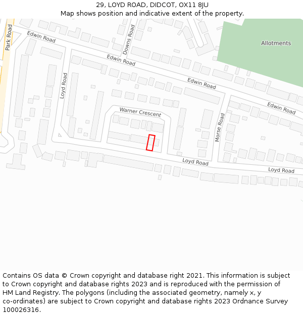 29, LOYD ROAD, DIDCOT, OX11 8JU: Location map and indicative extent of plot