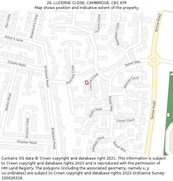 29, LUCERNE CLOSE, CAMBRIDGE, CB1 9YR: Location map and indicative extent of plot