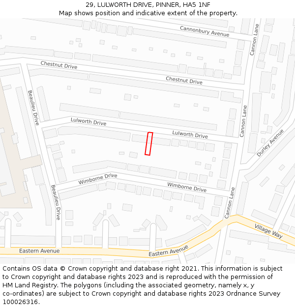 29, LULWORTH DRIVE, PINNER, HA5 1NF: Location map and indicative extent of plot