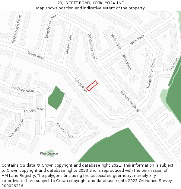 29, LYCETT ROAD, YORK, YO24 1ND: Location map and indicative extent of plot