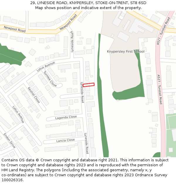 29, LYNESIDE ROAD, KNYPERSLEY, STOKE-ON-TRENT, ST8 6SD: Location map and indicative extent of plot