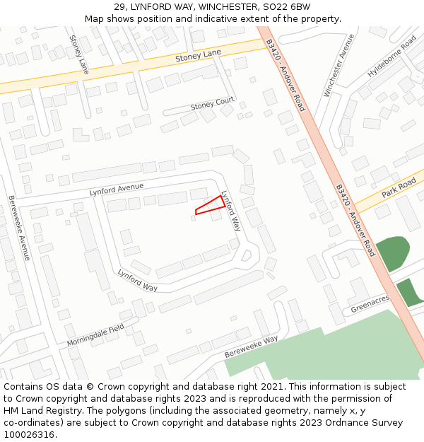 29, LYNFORD WAY, WINCHESTER, SO22 6BW: Location map and indicative extent of plot