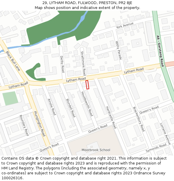 29, LYTHAM ROAD, FULWOOD, PRESTON, PR2 8JE: Location map and indicative extent of plot