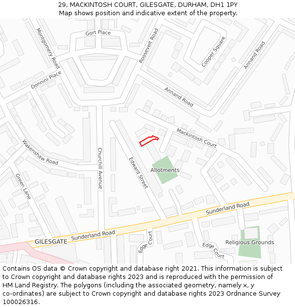 29, MACKINTOSH COURT, GILESGATE, DURHAM, DH1 1PY: Location map and indicative extent of plot