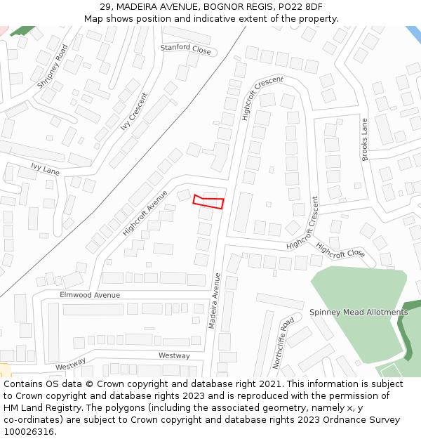 29, MADEIRA AVENUE, BOGNOR REGIS, PO22 8DF: Location map and indicative extent of plot