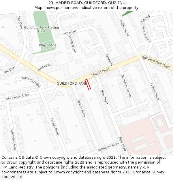 29, MADRID ROAD, GUILDFORD, GU2 7NU: Location map and indicative extent of plot