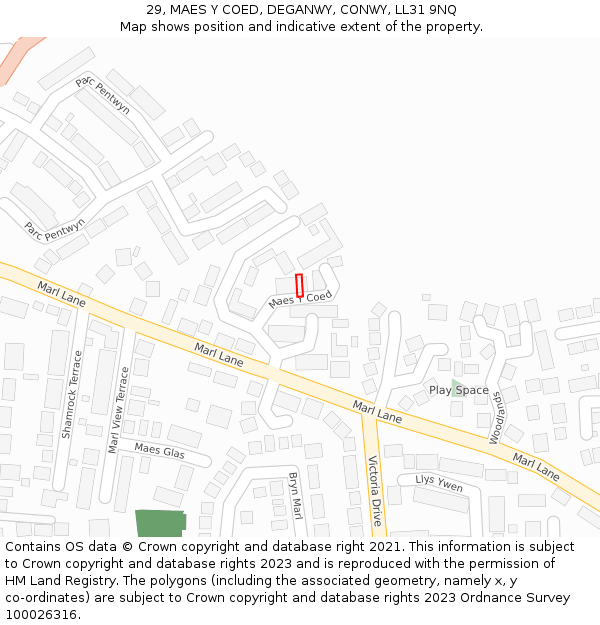 29, MAES Y COED, DEGANWY, CONWY, LL31 9NQ: Location map and indicative extent of plot