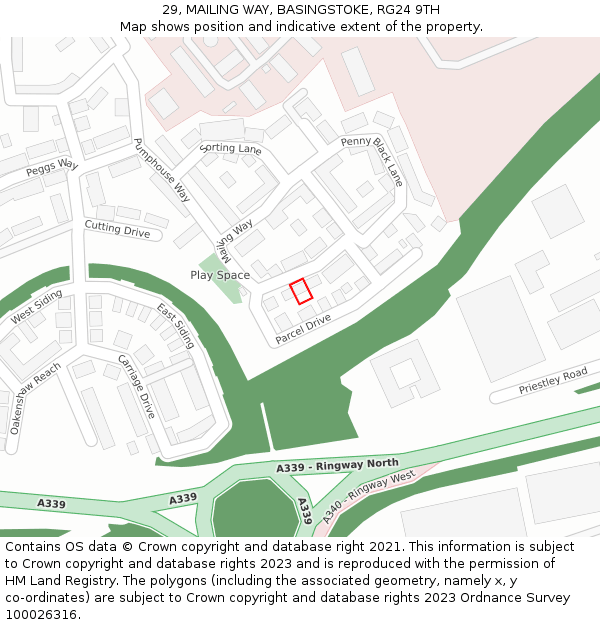 29, MAILING WAY, BASINGSTOKE, RG24 9TH: Location map and indicative extent of plot