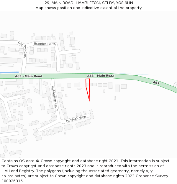 29, MAIN ROAD, HAMBLETON, SELBY, YO8 9HN: Location map and indicative extent of plot