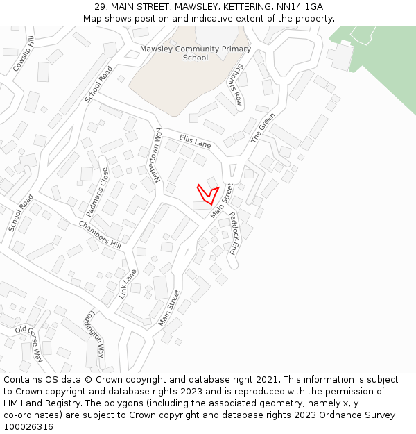 29, MAIN STREET, MAWSLEY, KETTERING, NN14 1GA: Location map and indicative extent of plot