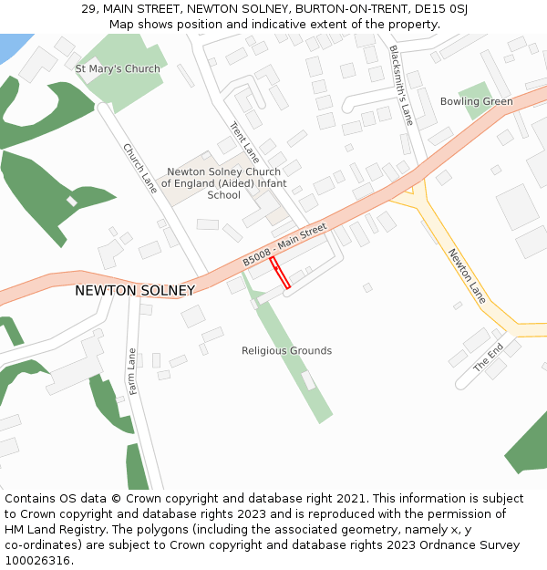 29, MAIN STREET, NEWTON SOLNEY, BURTON-ON-TRENT, DE15 0SJ: Location map and indicative extent of plot