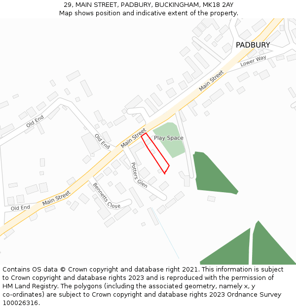 29, MAIN STREET, PADBURY, BUCKINGHAM, MK18 2AY: Location map and indicative extent of plot