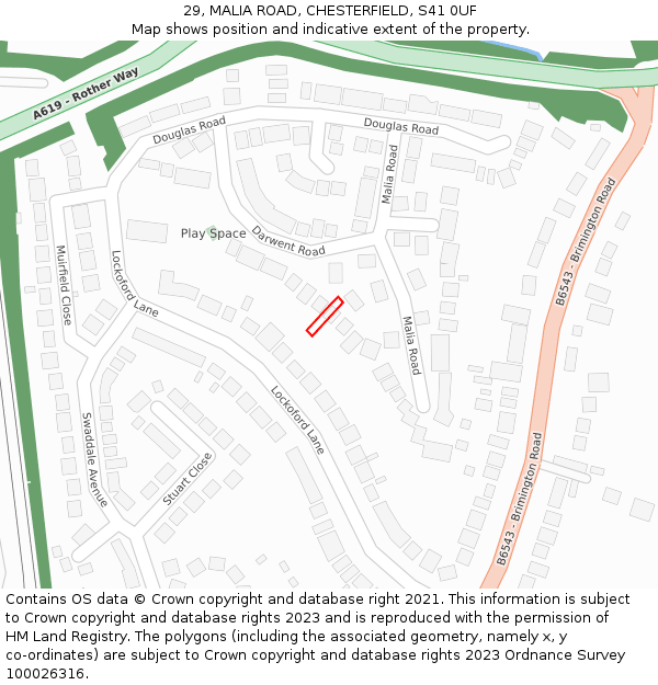 29, MALIA ROAD, CHESTERFIELD, S41 0UF: Location map and indicative extent of plot