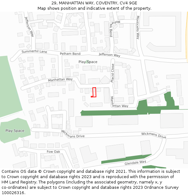 29, MANHATTAN WAY, COVENTRY, CV4 9GE: Location map and indicative extent of plot