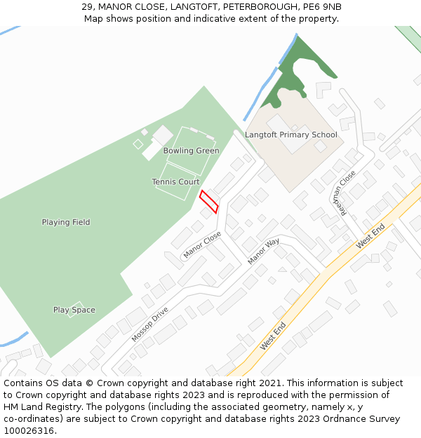 29, MANOR CLOSE, LANGTOFT, PETERBOROUGH, PE6 9NB: Location map and indicative extent of plot