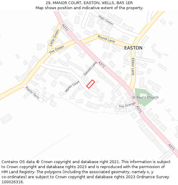 29, MANOR COURT, EASTON, WELLS, BA5 1ER: Location map and indicative extent of plot