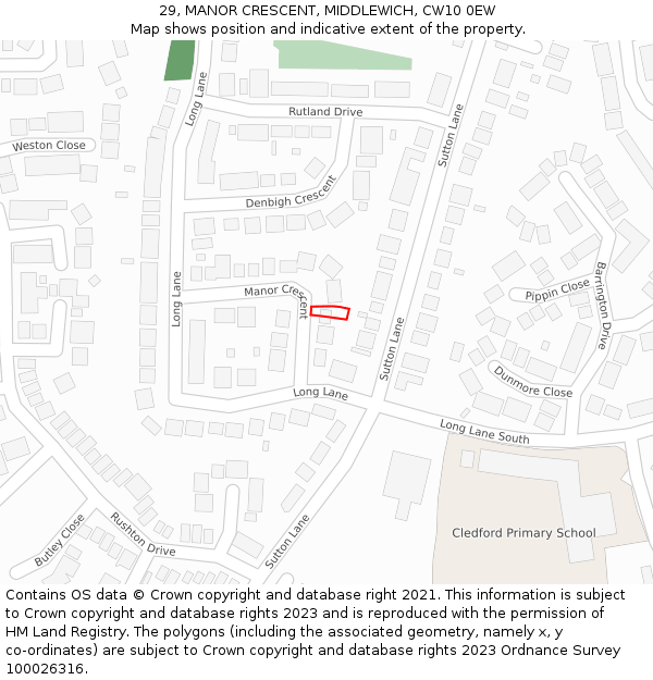 29, MANOR CRESCENT, MIDDLEWICH, CW10 0EW: Location map and indicative extent of plot