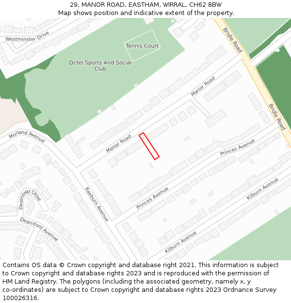 29, MANOR ROAD, EASTHAM, WIRRAL, CH62 8BW: Location map and indicative extent of plot