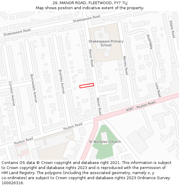 29, MANOR ROAD, FLEETWOOD, FY7 7LJ: Location map and indicative extent of plot