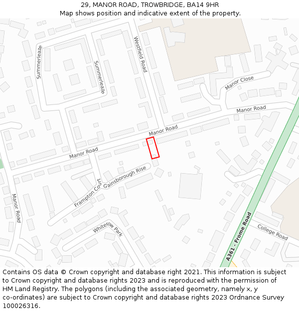 29, MANOR ROAD, TROWBRIDGE, BA14 9HR: Location map and indicative extent of plot