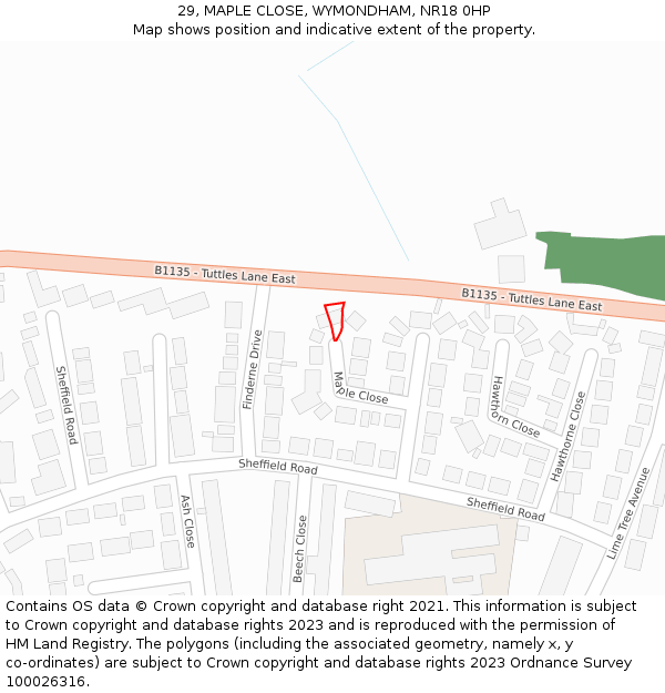 29, MAPLE CLOSE, WYMONDHAM, NR18 0HP: Location map and indicative extent of plot