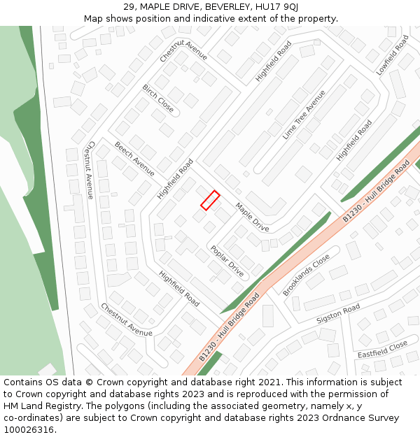 29, MAPLE DRIVE, BEVERLEY, HU17 9QJ: Location map and indicative extent of plot