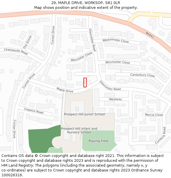 29, MAPLE DRIVE, WORKSOP, S81 0LR: Location map and indicative extent of plot