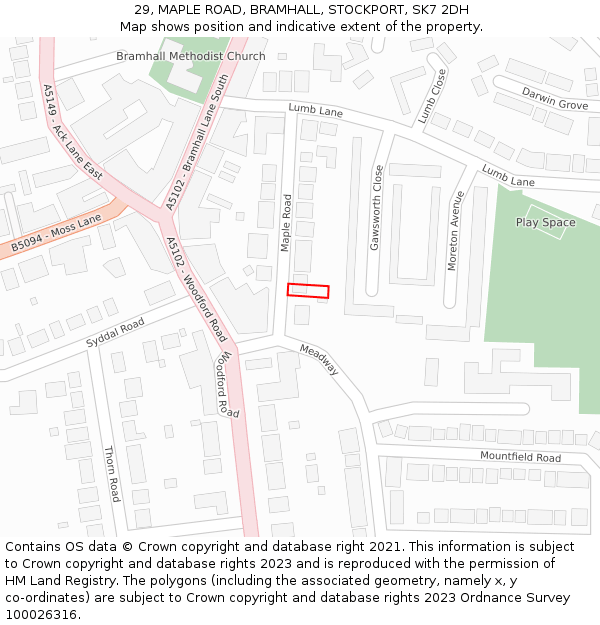 29, MAPLE ROAD, BRAMHALL, STOCKPORT, SK7 2DH: Location map and indicative extent of plot