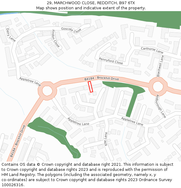 29, MARCHWOOD CLOSE, REDDITCH, B97 6TX: Location map and indicative extent of plot