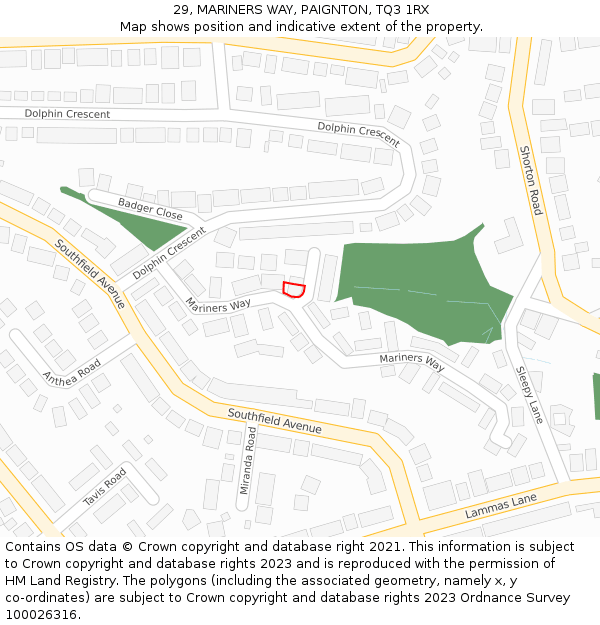 29, MARINERS WAY, PAIGNTON, TQ3 1RX: Location map and indicative extent of plot