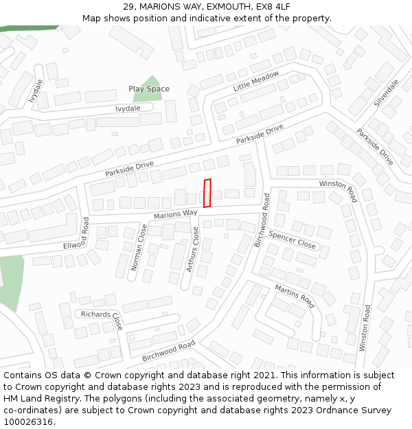 29, MARIONS WAY, EXMOUTH, EX8 4LF: Location map and indicative extent of plot