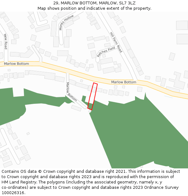 29, MARLOW BOTTOM, MARLOW, SL7 3LZ: Location map and indicative extent of plot