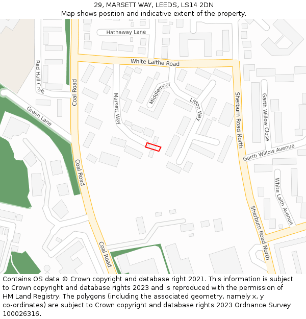 29, MARSETT WAY, LEEDS, LS14 2DN: Location map and indicative extent of plot