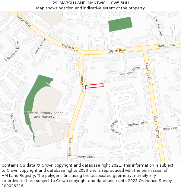 29, MARSH LANE, NANTWICH, CW5 5HH: Location map and indicative extent of plot